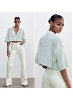 Zara Satin Effect Mint Green Cropped Top. Size: Small